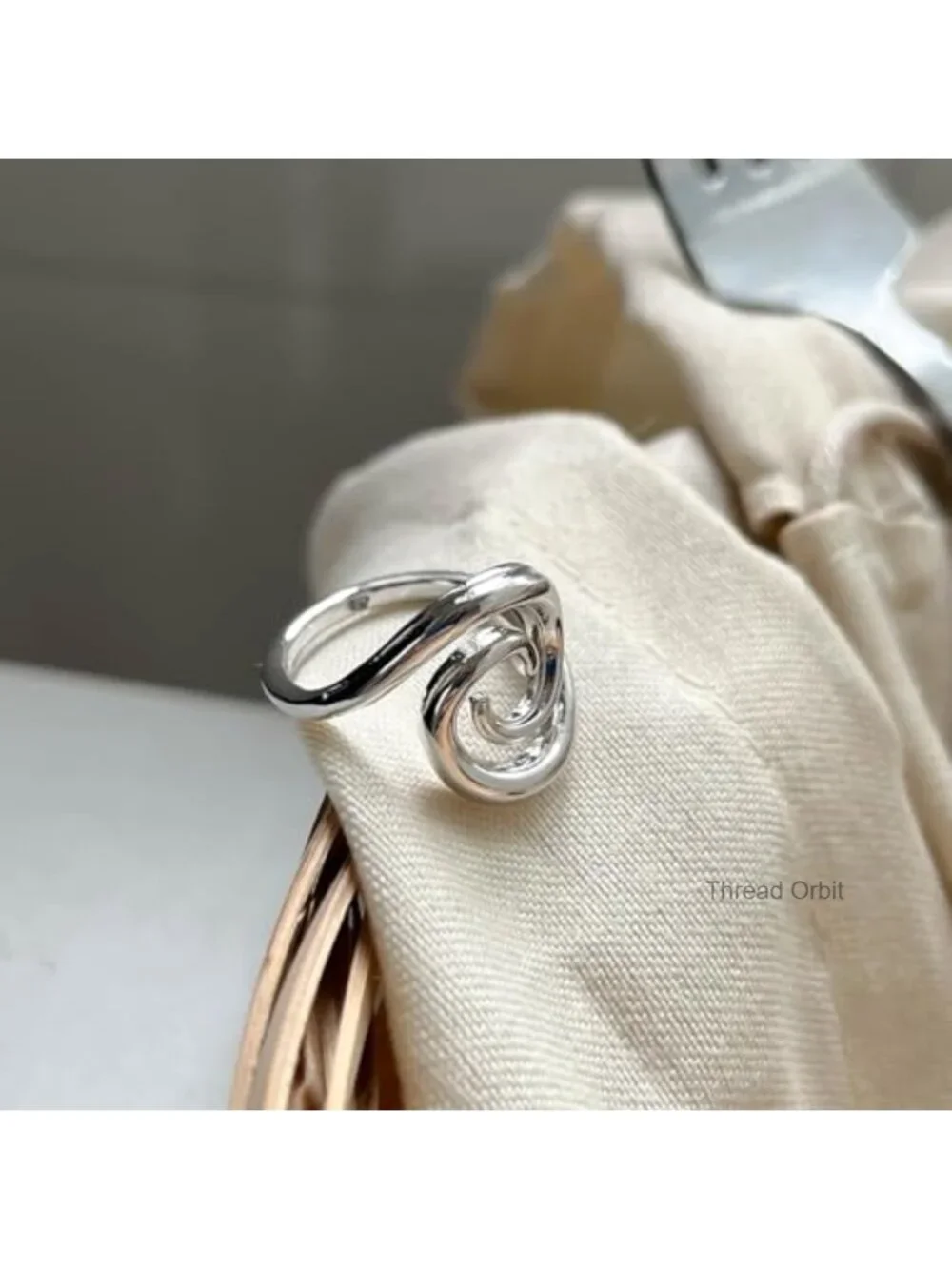 Adjustable Open Spiral Sea Wave Swirl Geometric Copper Stacking Ring